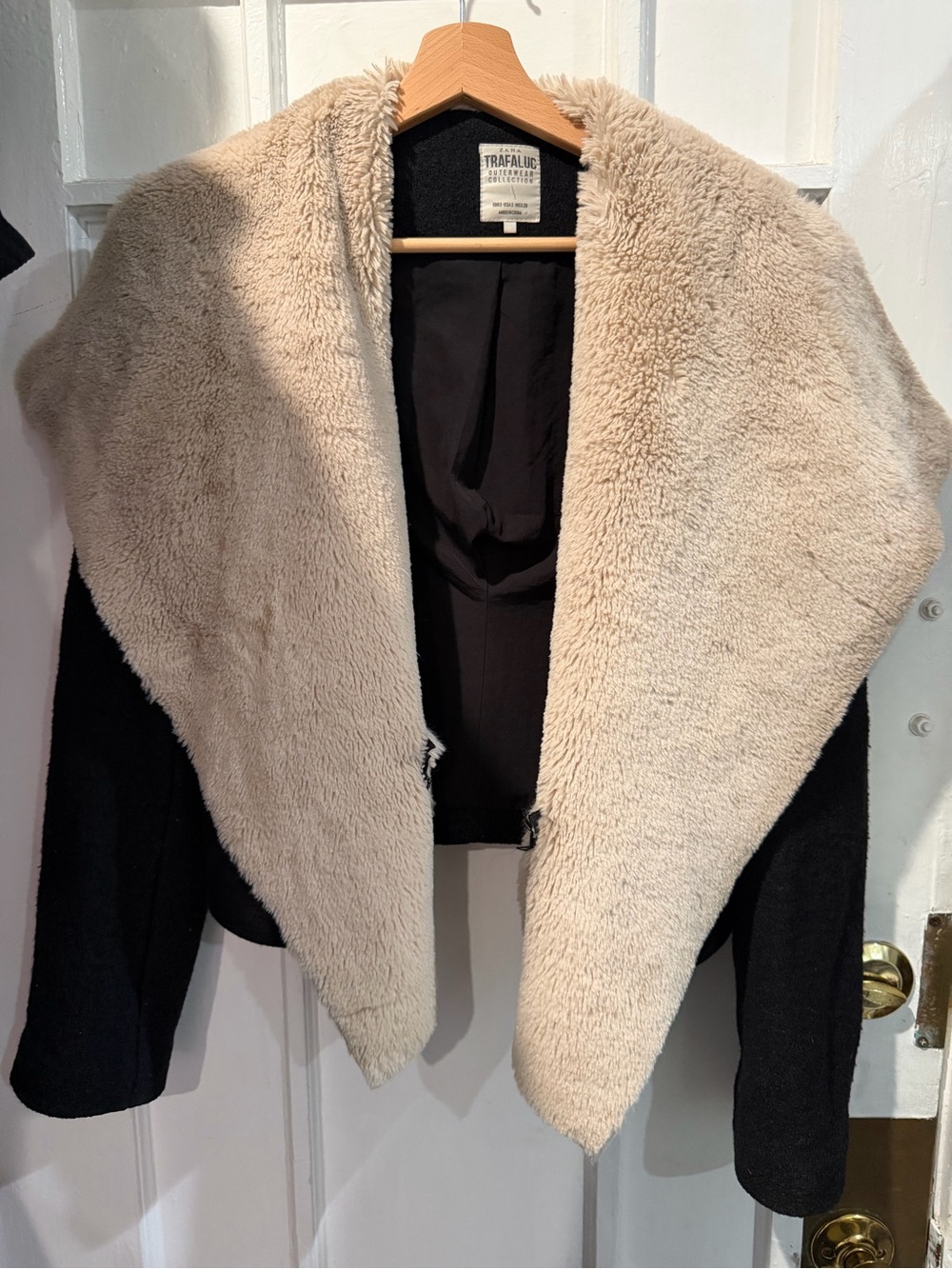 Zara Black Jacket with Cream Faux-Sherpa Shawl Collar